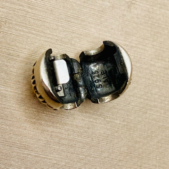 EUC Pandora 790988CZ Silver & 14k Gold Friendship Flower Clip w/ Clear Zirconia - Picture 8 of 9